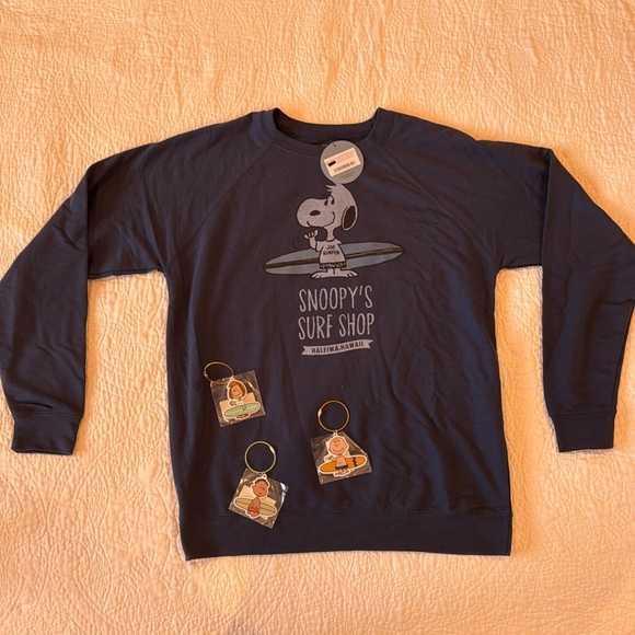 Snoopy's Surf Shop Hawaii Sweatshirt Raglan Crew Navy Blue XL - Picture 1 of 8